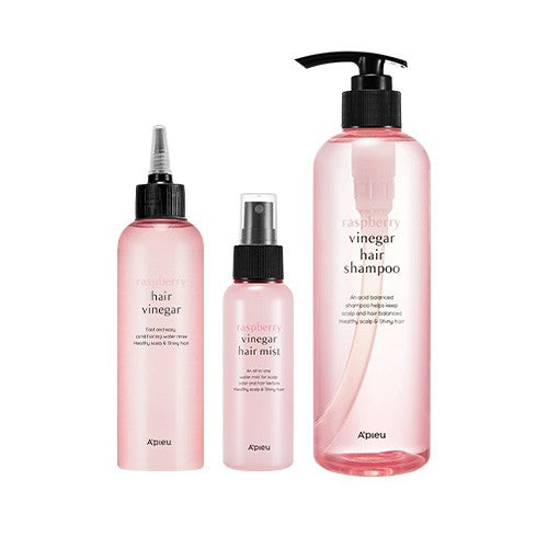 [アピュー] ラズベリーヘアビネガー&ミスト&シャンプー3点セット 1セット(ヘアビネガー:200ml + ヘアミスト:105ml + シャンプー:500ml)
