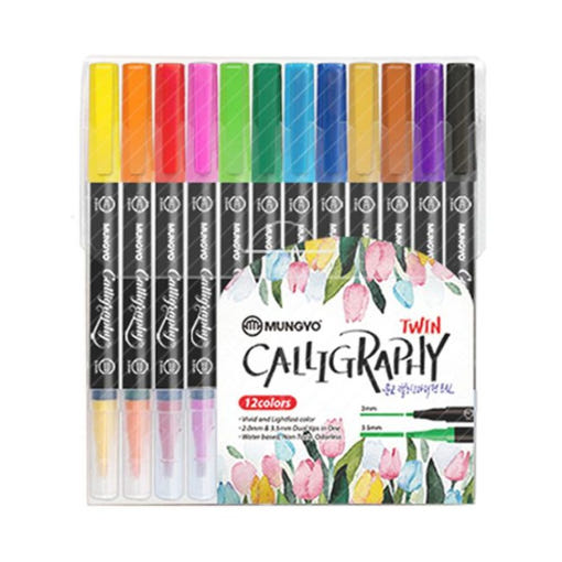 [Mungyo] カリグラフィーペンツイン 1セット(12色)